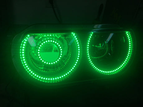 2008-2014 Dodge Challenger RGBW Color-Chasing LED Halo Prebuilt Projector Headlights (Flow Series) LED headlight kit AutoLEDTech Oracle Lighting Trendz Flow Series RGBHaloKits OneUpLighting Morimoto