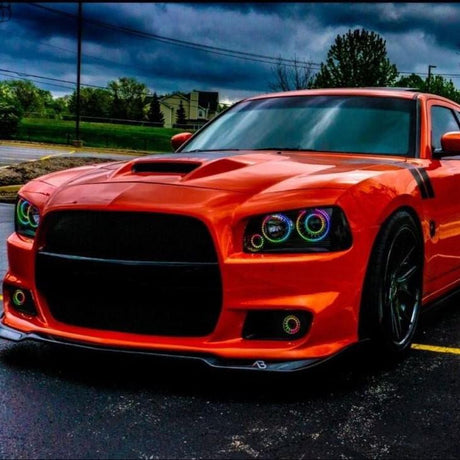 2008-2010 Dodge Charger RGBW Color-Chasing LED Halo Projector Headlights (Flow Series) LED headlight kit AutoLEDTech Oracle Lighting Trendz Flow Series RGBHaloKits OneUpLighting Morimoto