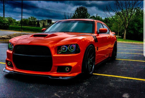 2008-2010 Dodge Charger RGBW Color-Chasing LED Halo Projector Headlights (Flow Series) LED headlight kit AutoLEDTech Oracle Lighting Trendz Flow Series RGBHaloKits OneUpLighting Morimoto