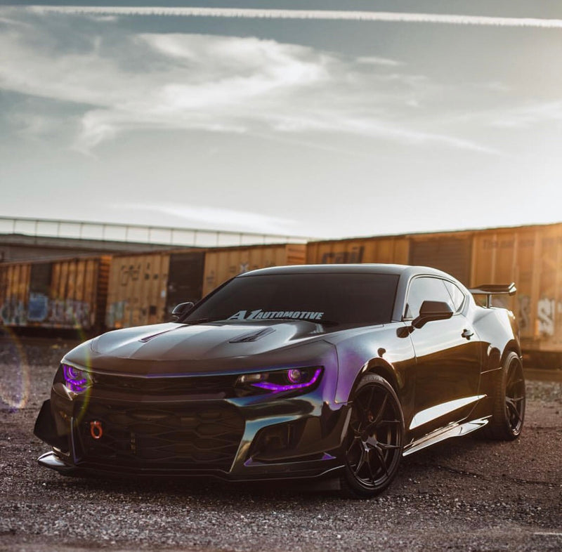 2016-2018 Chevrolet Camaro RGBW Color-Chasing Halo LED DRL Prebuilt Halo Headlights (Flow Series) LED headlight kit AutoLEDTech Oracle Lighting Trendz Flow Series RGBHaloKits OneUpLighting Morimoto