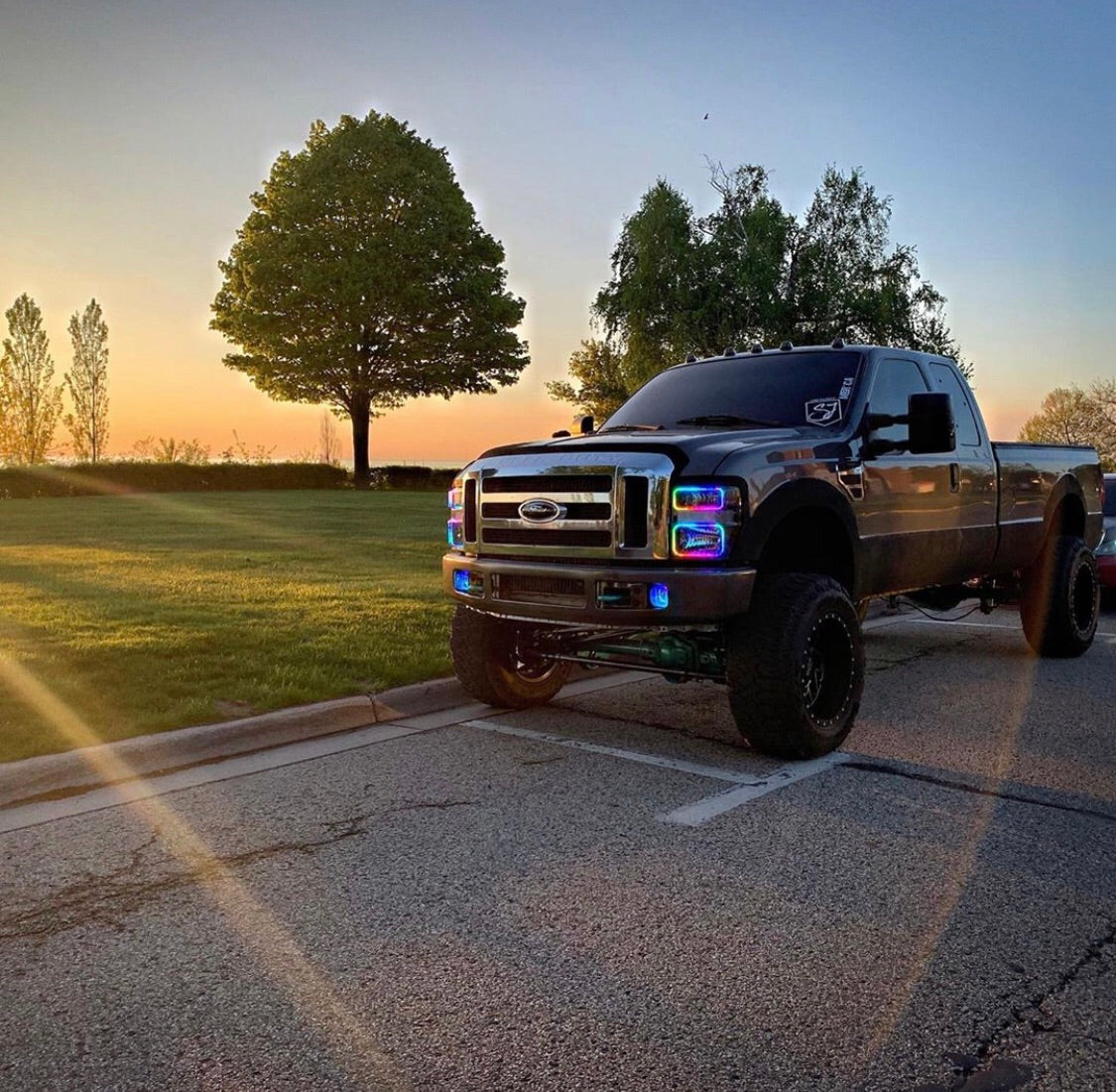 2008-2010 Ford F250 F350 Super Duty Color-Chasing Halo Kit LED headlight kit AutoLEDTech Oracle Lighting Trendz Flow Series RGBHaloKits OneUpLighting Morimoto