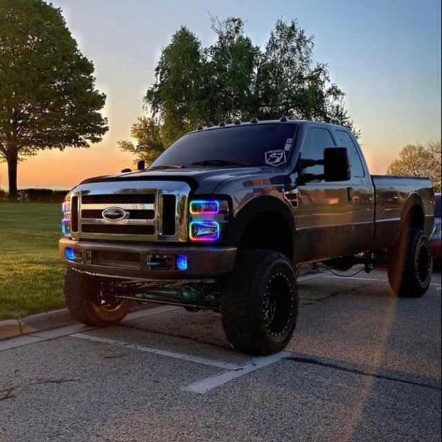 2008-2010 Ford F250 F350 Super Duty Color-Chasing Halo Kit LED headlight kit AutoLEDTech Oracle Lighting Trendz Flow Series RGBHaloKits OneUpLighting Morimoto