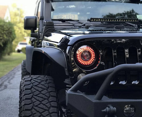 1997-2023+ Jeep Wrangler/Gladiator JK JL JT Prebuilt Color-Chasing LED Halo Headlights LED headlight kit AutoLEDTech Oracle Lighting Trendz Flow Series RGBHaloKits OneUpLighting Morimoto