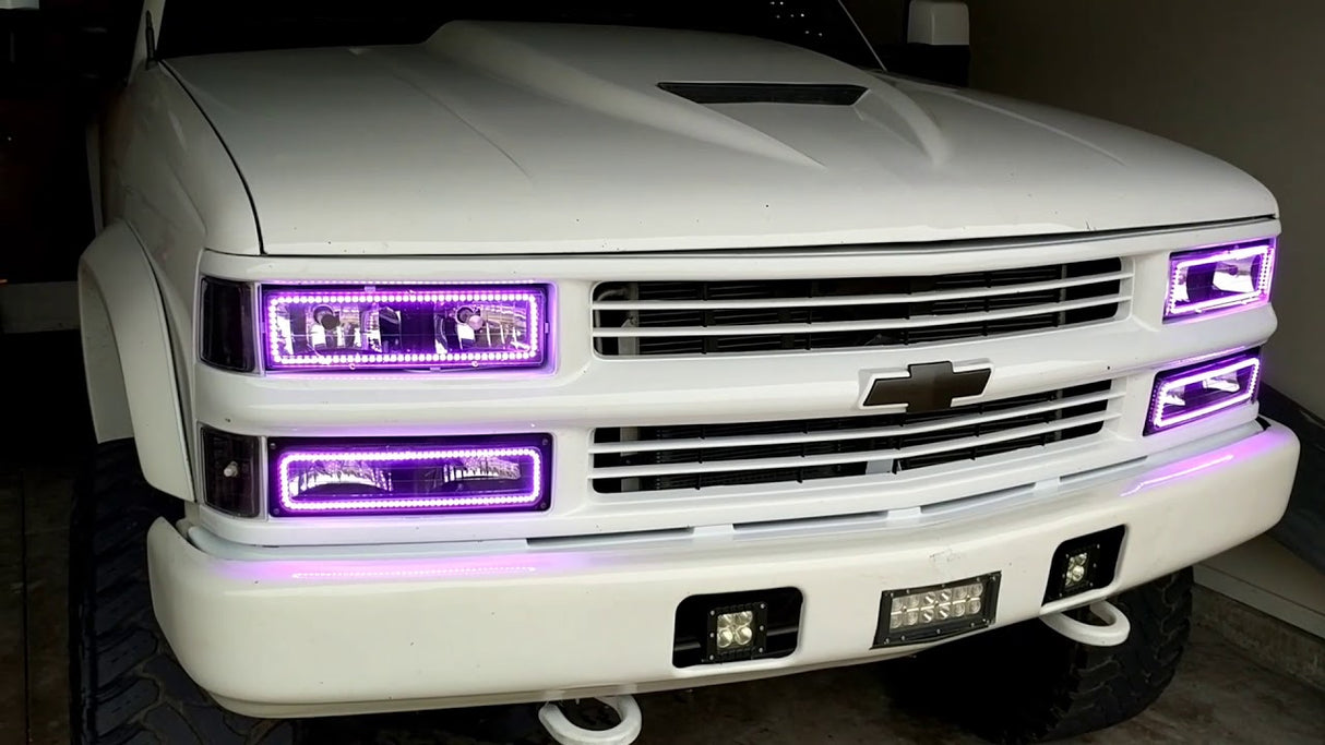 1989-1999 GMC C/K 1500/2500/3500 Sierra Yukon RGBW Color-Chasing LED Halo Kit LED headlight kit AutoLEDTech Oracle Lighting Trendz Flow Series RGBHaloKits OneUpLighting Morimoto