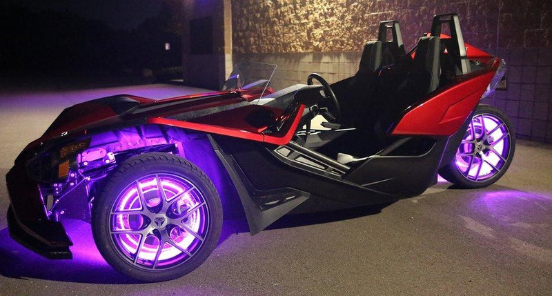 2015-2023 Polaris Slingshot RGB RGBW LED Wheel Ring Lights Kit LED headlight kit AutoLEDTech Oracle Lighting Trendz Flow Series RGBHaloKits OneUpLighting Morimoto
