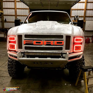 2008-2010 Ford F250 F350 Super Duty Color-Chasing Halo Kit LED headlight kit AutoLEDTech Oracle Lighting Trendz Flow Series RGBHaloKits OneUpLighting Morimoto