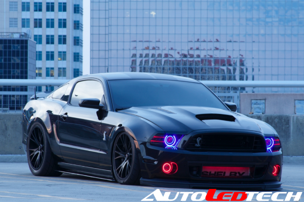 2011-2014 Ford Mustang RGBW Color-Chasing LED Halo Kit LED headlight kit AutoLEDTech Oracle Lighting Trendz Flow Series RGBHaloKits OneUpLighting Morimoto